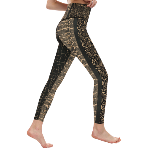 Exclusive Gold Black Python Women's All Over Print High-Waisted Leggings (Model L36)