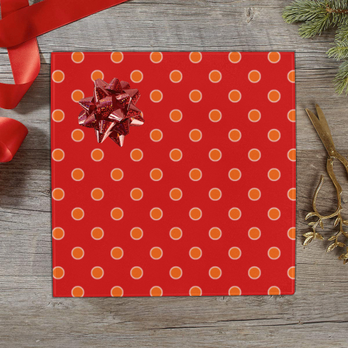 Orange Tangerine Polka Dots on Red Gift Wrapping Paper 58"x 23" (1 Roll)