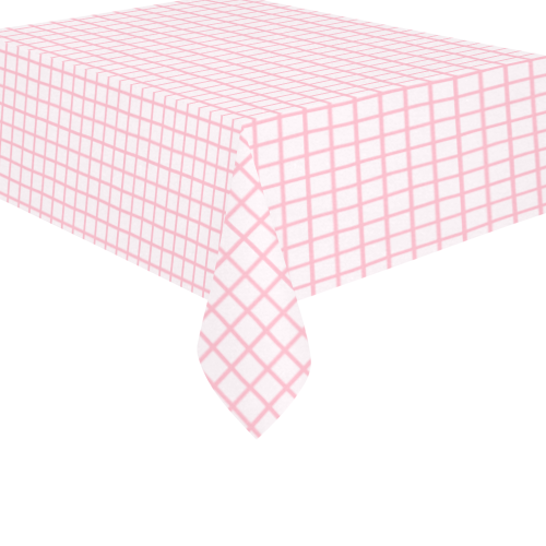 Pink White Windowpane Check Cotton Linen Tablecloth 60"x 84"
