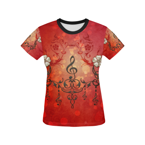 Music clef with floral design All Over Print T-shirt for Women/Large Size (USA Size) (Model T40)