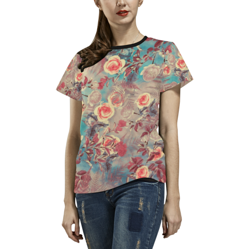 flowers 8 All Over Print T-shirt for Women/Large Size (USA Size) (Model T40)