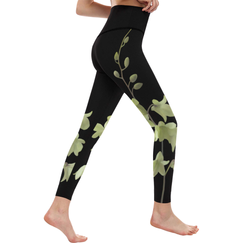 Yellow Watercolor Orchid, elegant floral painting Women's All Over Print High-Waisted Leggings (Model L36)
