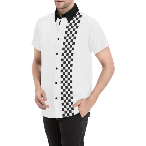 Checkered Sports Pattern Border Black Men's All Over Print Short Sleeve Shirt (Model T53)