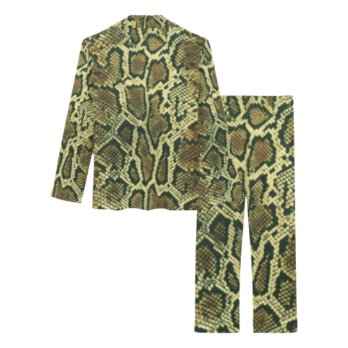 Snakeskin Pattern Brown Gold Women's Long Pajama Set