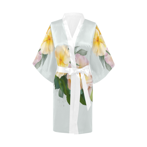 Wild Roses, floral watercolor Kimono Robe