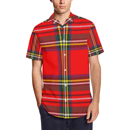 STEWART ROYAL MODERN HEAVY WEIGHT TARTAN Men's Short Sleeve Shirt with Lapel Collar (Model T54)