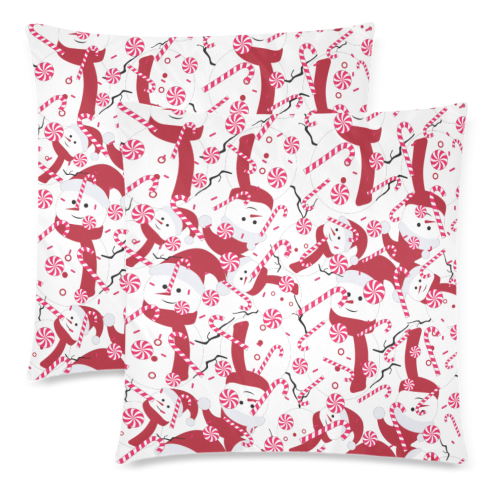 CandyCANE SNOWMAN CHRISTMAS WHITE Custom Zippered Pillow Cases 18"x 18" (Twin Sides) (Set of 2)
