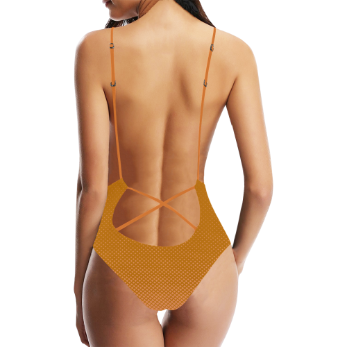 Orange Dotted Grid Sexy Lacing Backless One-Piece Swimsuit (Model S10)
