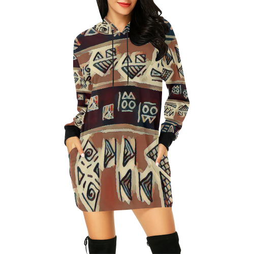 WooBoo Stripes Brown All Over Print Hoodie Mini Dress (Model H27)