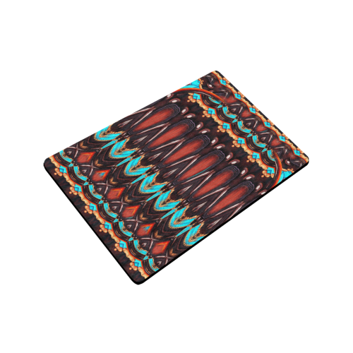 K172 Wood and Turquoise Abstract Doormat 24"x16" (Black Base)