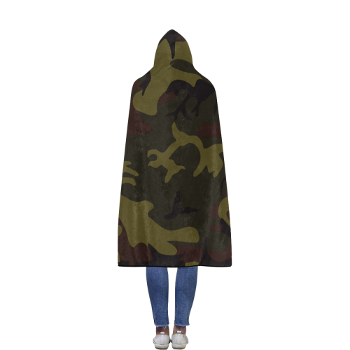 Camo Green Brown Flannel Hooded Blanket 56''x80''