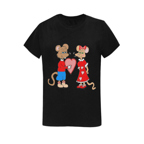 Love Mice Black Women's T-Shirt in USA Size (Two Sides Printing)