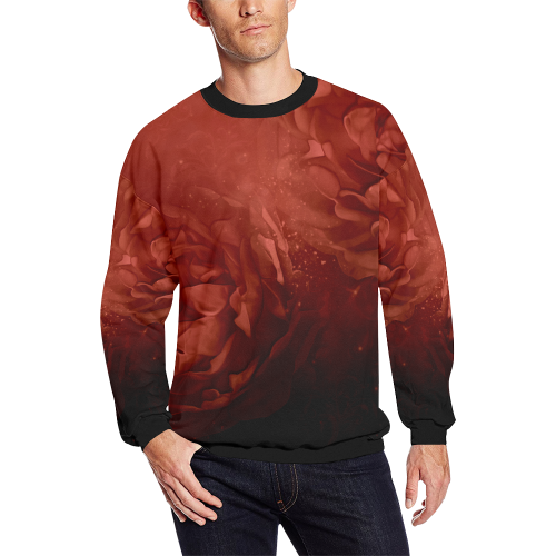 Wonderful red flowers Men's Oversized Fleece Crew Sweatshirt/Large Size(Model H18)