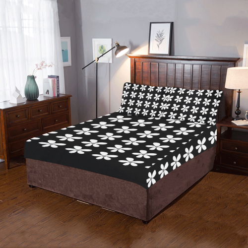 Black and White Daisy Mod 3-Piece Bedding Set