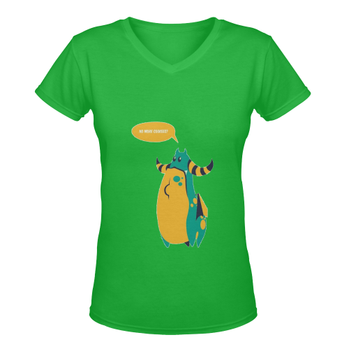 OH MY COOKIE MONSTER GREEN Women's Deep V-neck T-shirt (Model T19)