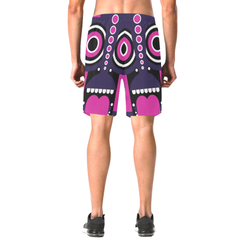 Pink Purple Tiki Tribal Men's All Over Print Elastic Beach Shorts (Model L20)