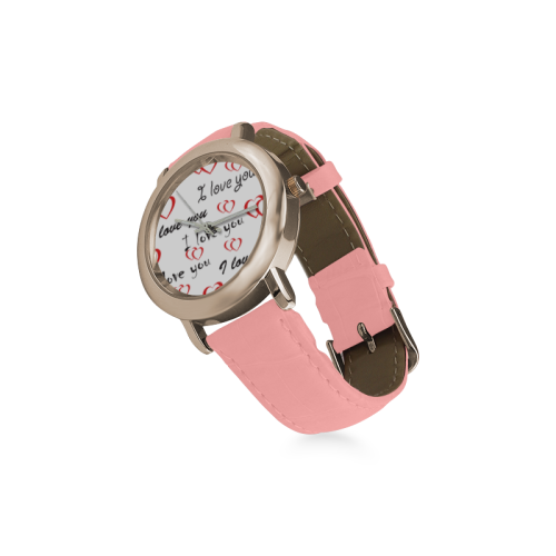 P.S I LOVE YOU Women's Rose Gold Leather Strap Watch(Model 201)