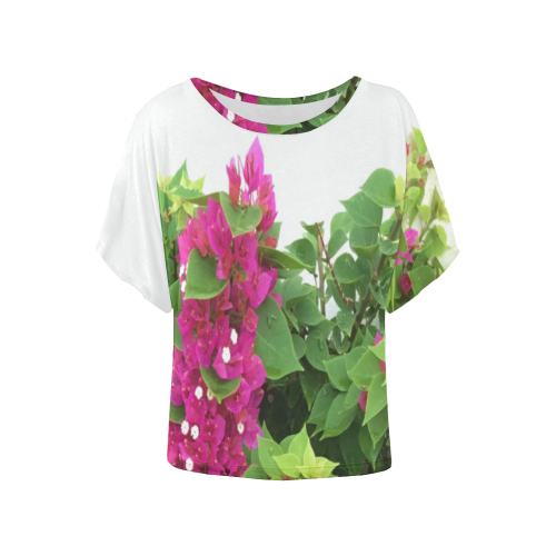 Hot Pink Bougianvillea Women's Batwing-Sleeved Blouse T shirt (Model T44)