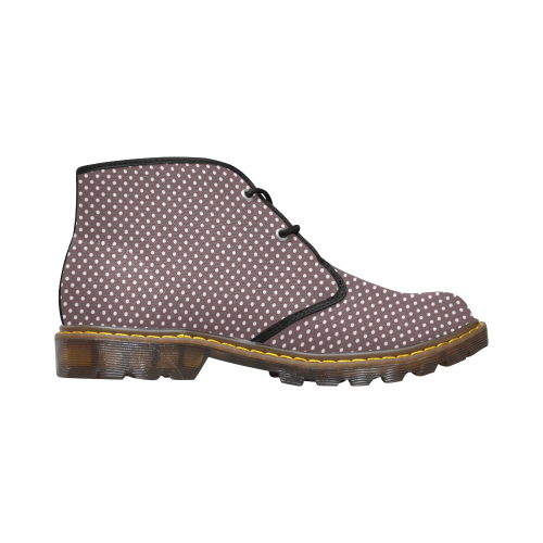 Chocolate brown polka dots Women's Canvas Chukka Boots/Large Size (Model 2402-1)
