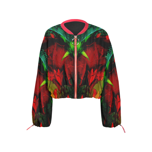 Flower power, roses Cropped Chiffon Jacket for Women (Model H30)