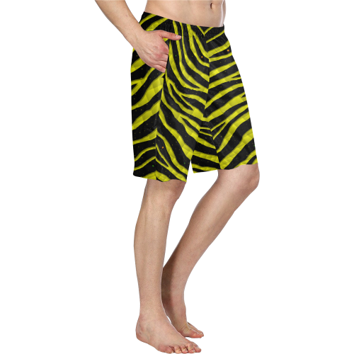 Ripped SpaceTime Stripes - Yellow Men's Swim Trunk/Large Size (Model L21)