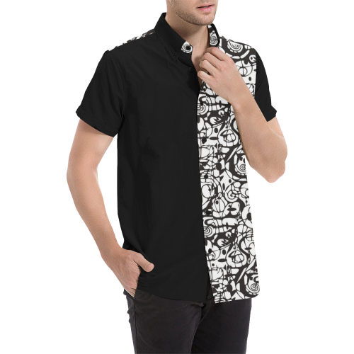 Crazy Spiral Shapes Pattern - Black White Men's All Over Print Short Sleeve Shirt (Model T53)