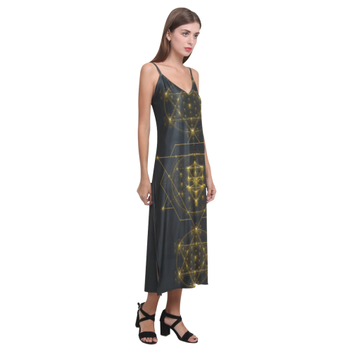 Sacred Geometry V-Neck Open Fork Long Dress(Model D18)
