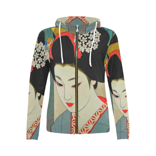 Onnano hito All Over Print Full Zip Hoodie for Women (Model H14)