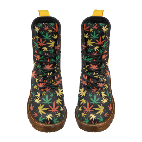 Cannabis Pattern High Grade PU Leather Martin Boots For Women Model 402H