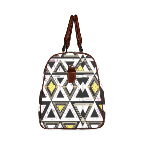 Classic gold glitter and black triangles custom waterproof travel bag Waterproof Travel Bag/Large (Model 1639)