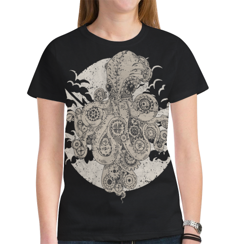 Retro Futurism Steampunk Adventure Octopus 4 New All Over Print T-shirt for Women (Model T45)