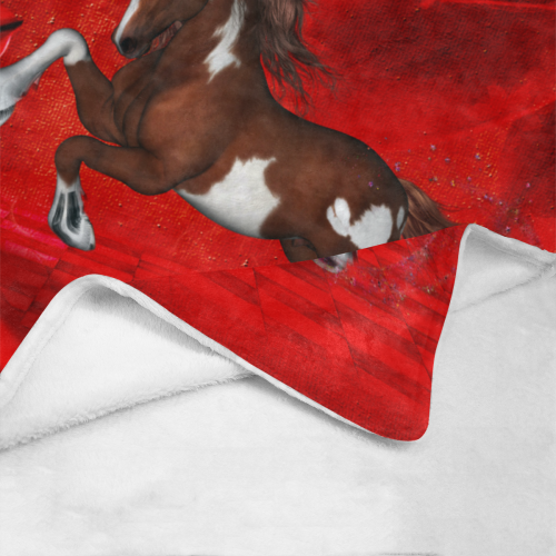 Wild horse on red background Ultra-Soft Micro Fleece Blanket 40"x50"