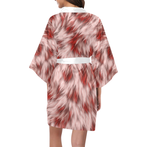 Red And White Fur Kimono Robe