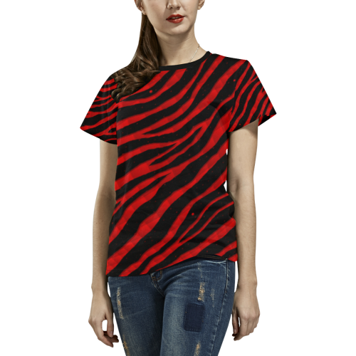 Ripped SpaceTime Stripes - Red All Over Print T-shirt for Women/Large Size (USA Size) (Model T40)