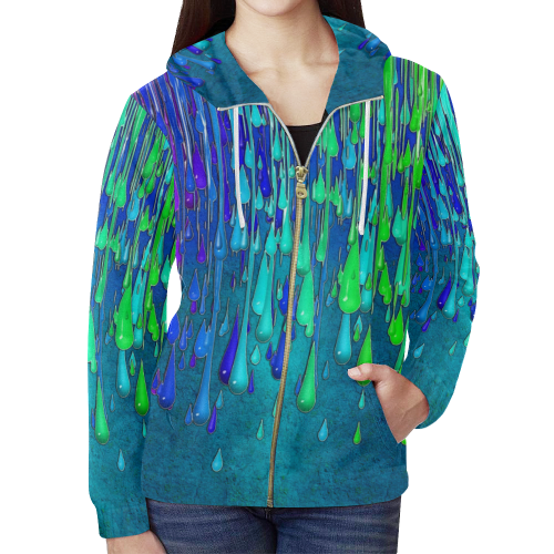 dripping paint All Over Print Full Zip Hoodie for Women (Model H14)