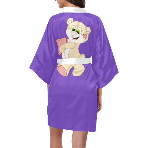 Patchwork Heart Teddy Purple/White Kimono Robe