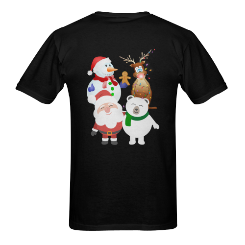 Christmas Gingerbread, Snowman, Santa Claus Black Sunny Men's T- shirt (Model T06)