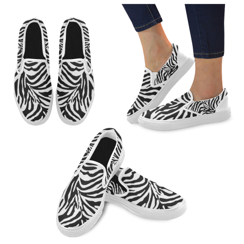 zebra 1 with white sole and trim Slip-on Canvas Shoes for Men/Large Size (Model 019)