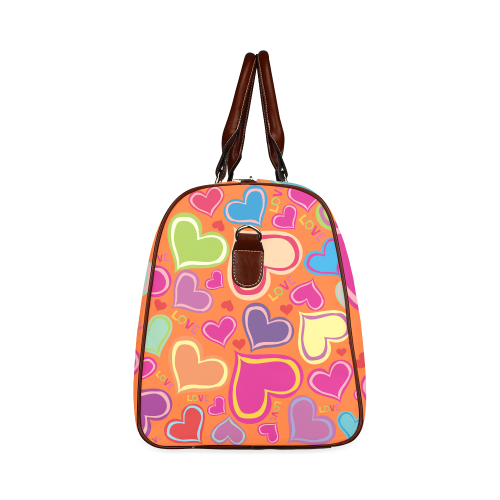 Cute hearts Orange Waterproof Travel Bag/Small (Model 1639)