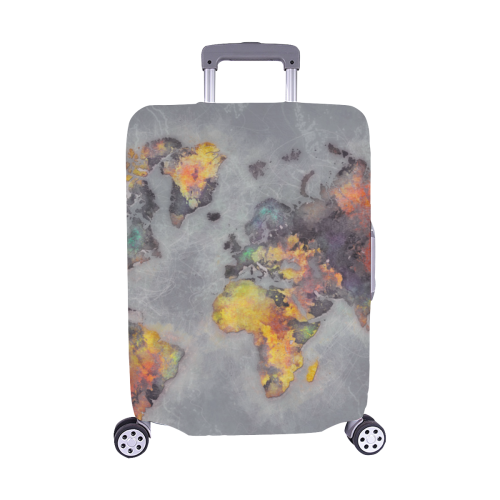 world map grey #map #worldmap Luggage Cover/Medium 22"-25"