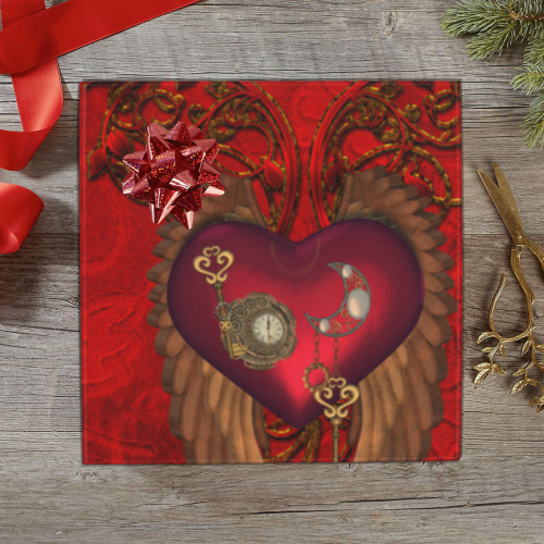 Beautiful heart, wings, clocks and gears Gift Wrapping Paper 58"x 23" (5 Rolls)