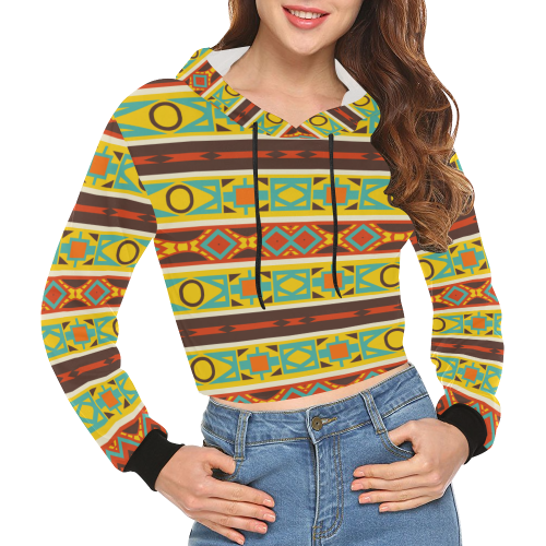Ovals rhombus and squares All Over Print Crop Hoodie for Women (Model H22)
