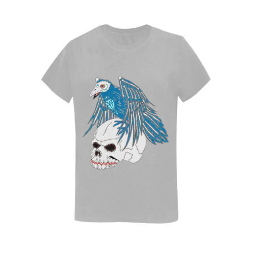 Raven Sugar Skull Grey Front Women's T-Shirt in USA Size (Two Sides Printing)
