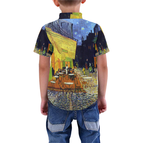 Vincent Willem van Gogh - Cafe Terrace at Night Boys' All Over Print Short Sleeve Shirt (Model T59)