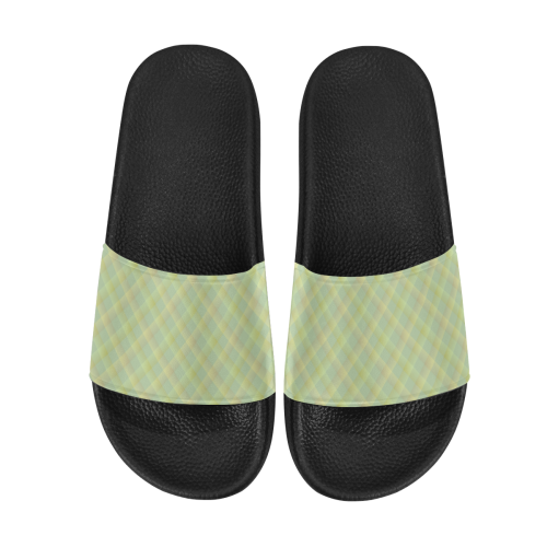 Pastel Lime Orange Crisscross Stripes Women's Slide Sandals (Model 057)