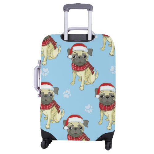 Pug In Santa Hat Pattern Luggage Cover/Large 26"-28"
