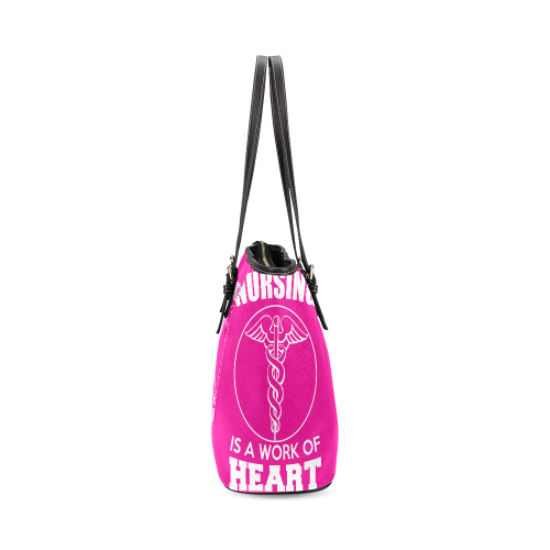 NURSING IS A WORK OF HEART PINK Leather Tote Bag/Large (Model 1640)