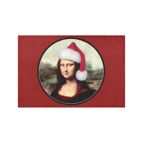 Christmas Mona Lisa with Santa Hat Red Placemat 12’’ x 18’’ (Set of 2)