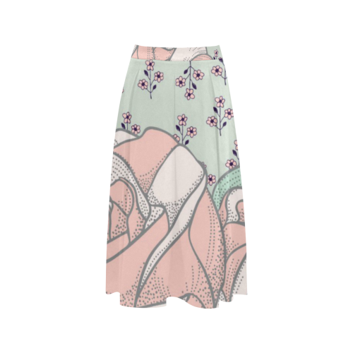 Floral Pink and Teal Aoede Crepe Skirt (Model D16)