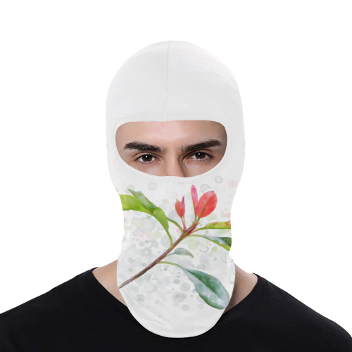 3 colors leaves, red blue green. Floral watercolor All Over Print Balaclava